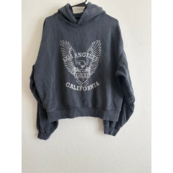 Anine Bing Alec Hoodie White Eagle in Washed Black - Picture 3 of 5